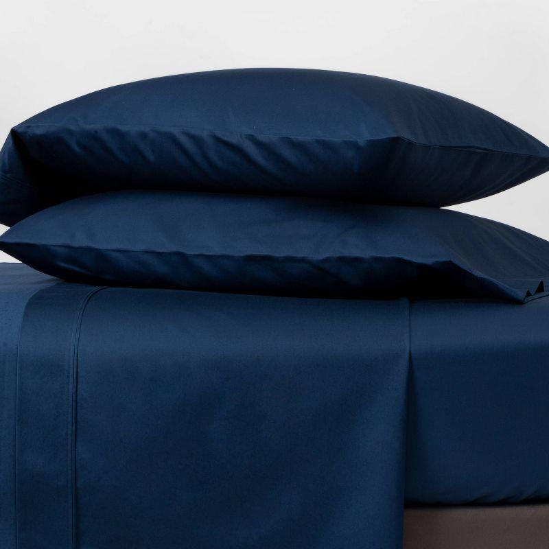 King 6pc 800 Thread Count Solid Sheet Set Indigo - Threshold™: Cotton Sateen, 4 Pillowcases, Deep Pocket