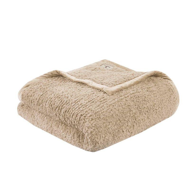 Full/Queen Burlington Berber Bed Blanket Tan: Woolrich, Velvet Texture, Machine Washable, OEKO-TEX Certified