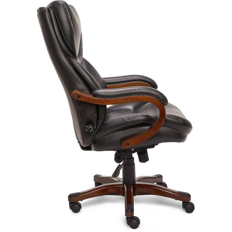 Executive Office Chair in Black Bonded Leather - Serta: High-Density Foam, Fixed Arms, Wood Frame