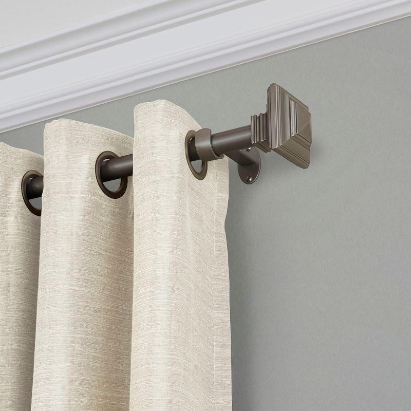 Florence 1" Window Drapery Single Curtain Rod with Stacked Square Finial - 48"-86" - Pewter - Elrene Home Fashions