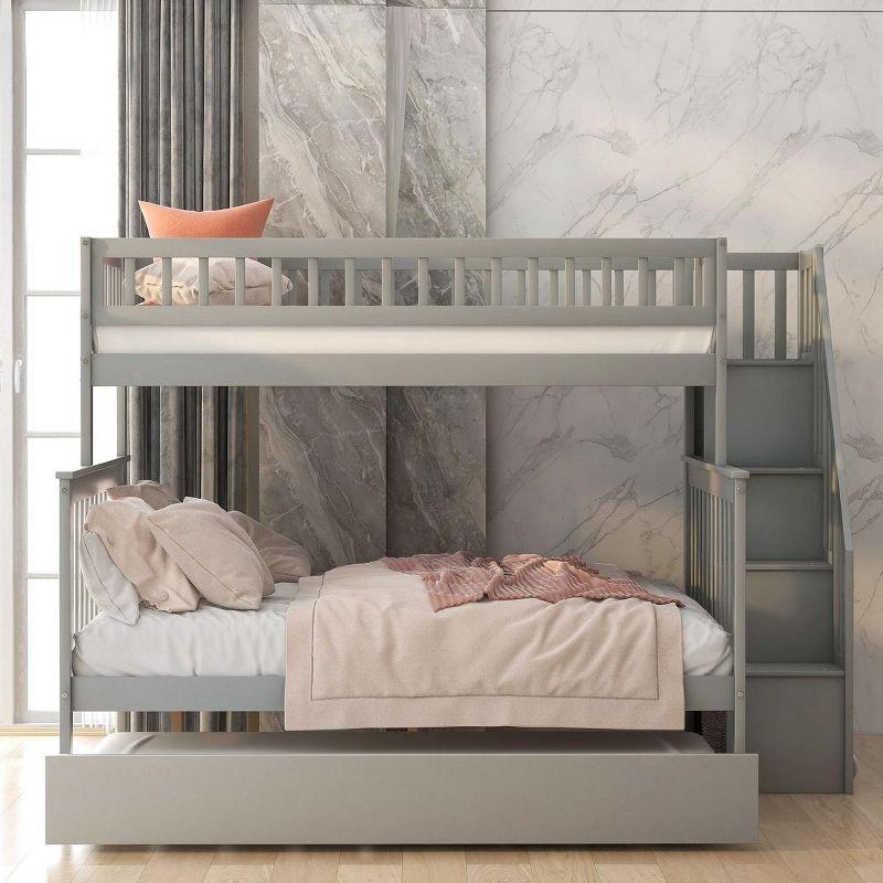 Streamdale Twin over Full Bunk Bed with Trundle and Staircase,Gray