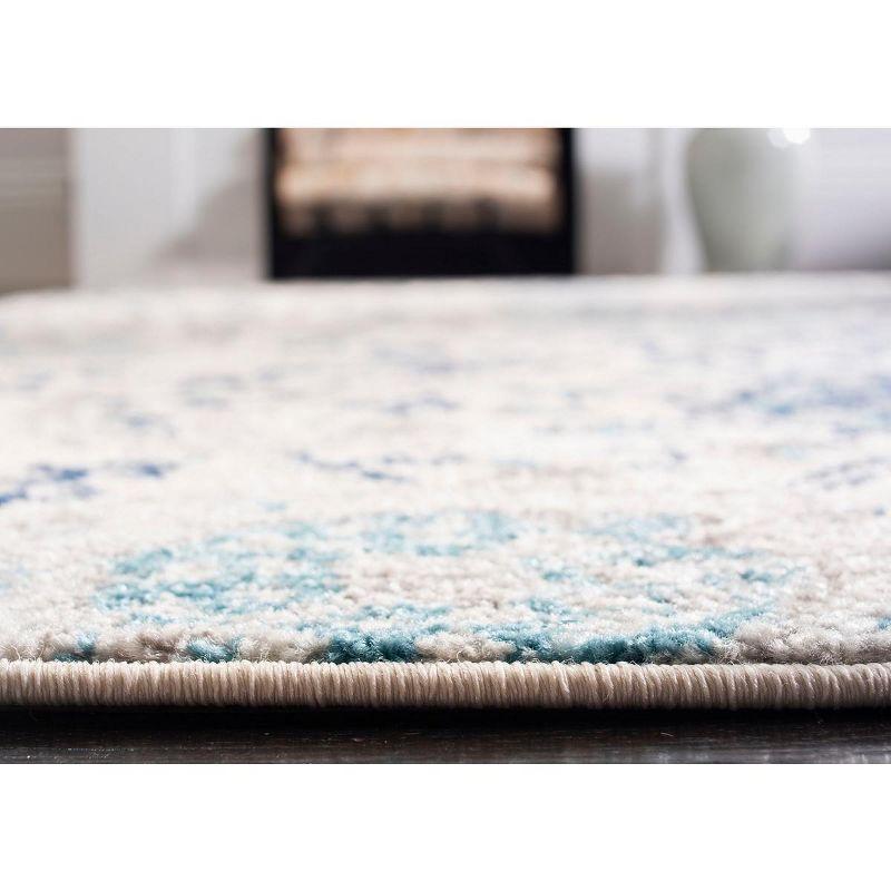 Gray and Blue Floral Motif Synthetic Runner Rug