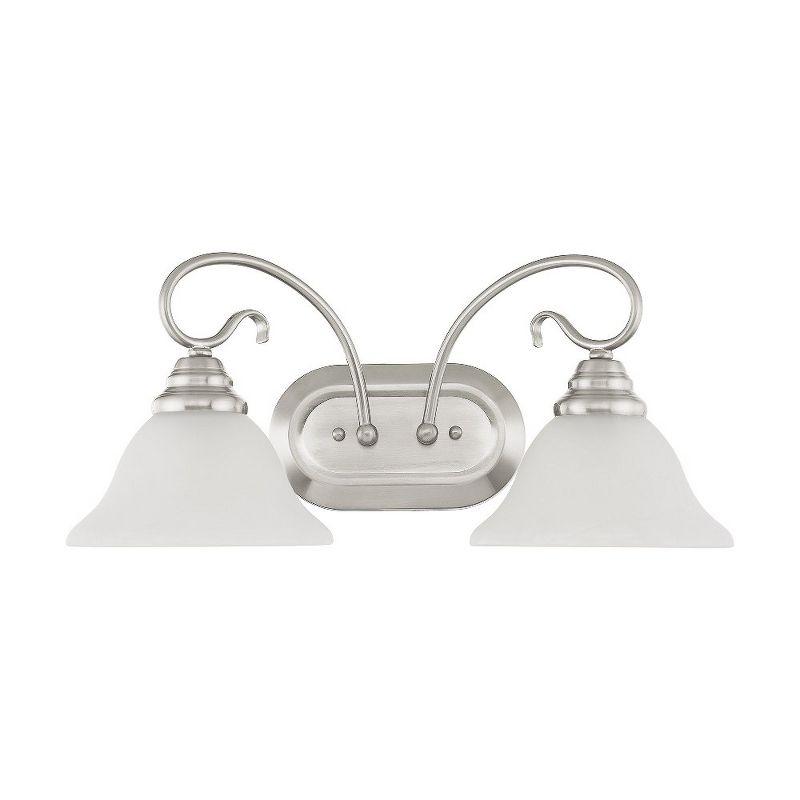 Brushed Nickel 2-Light Vanity with White Alabaster Glass