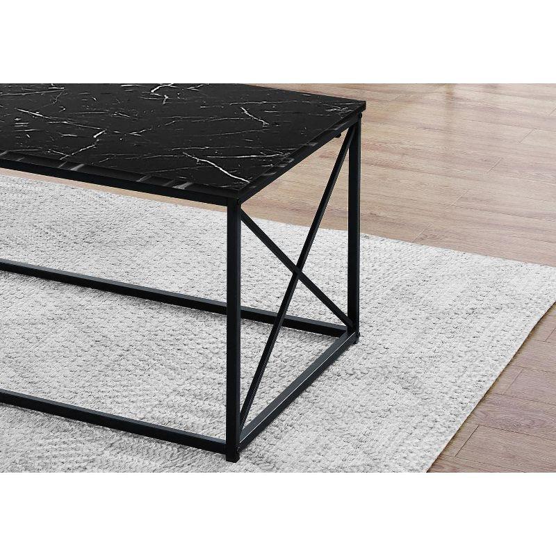 Monarch Specialties Table Set 3Pcs Set Coffee End Side Accent Living Room Metal Laminate Black Marble Look Contemporary Modern