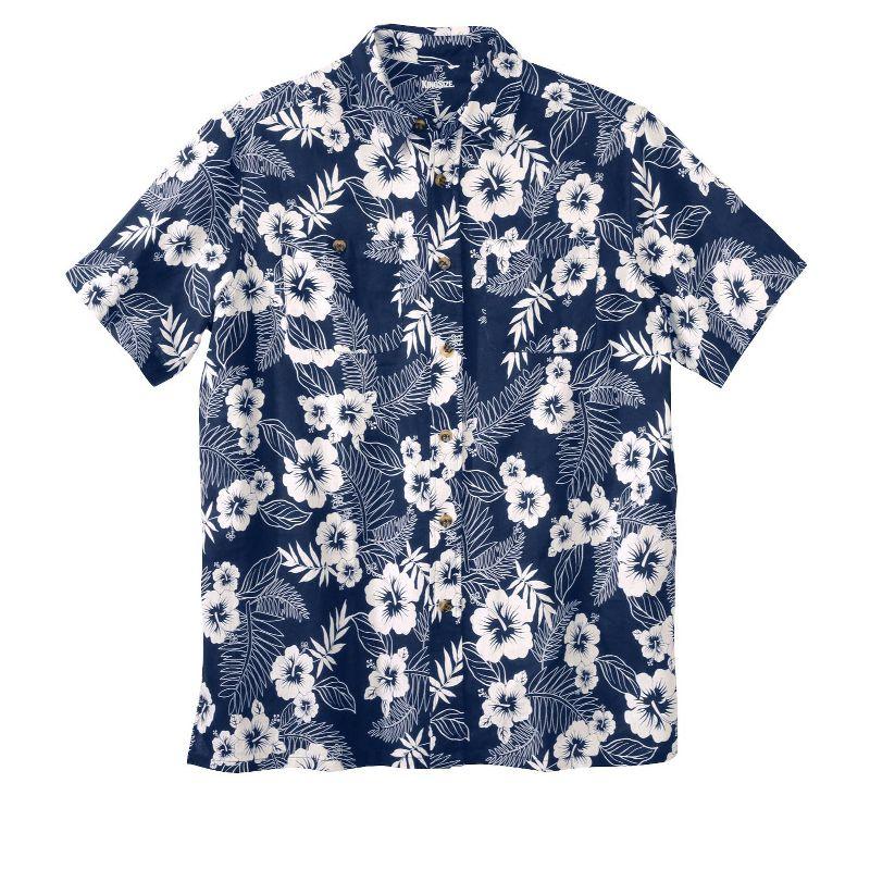 KingSize Men's Big & Tall Short-Sleeve Linen Shirt - 2XL, Navy Tropical