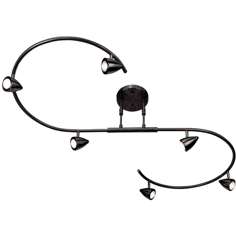 Pro Track Salazar S-Wave 6-Head LED Ceiling Track Light Fixture Kit Spot Light GU10 Adjustable Black Metal Modern Kitchen Bathroom Dining 54" Wide