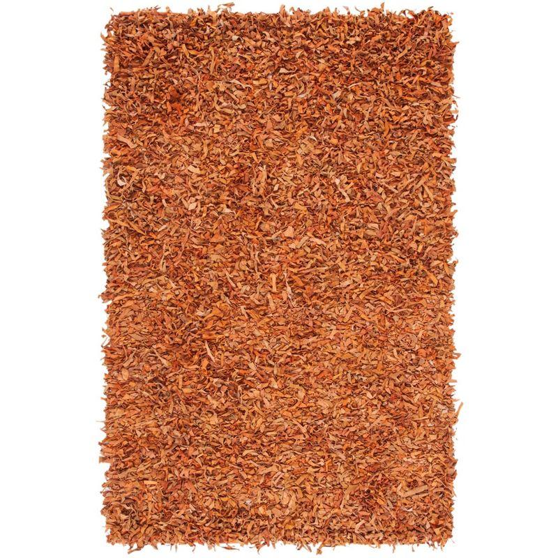 Safavieh Leather Shag Handwoven 80% Rag Leather And 20% Cotton Solid Color Rug