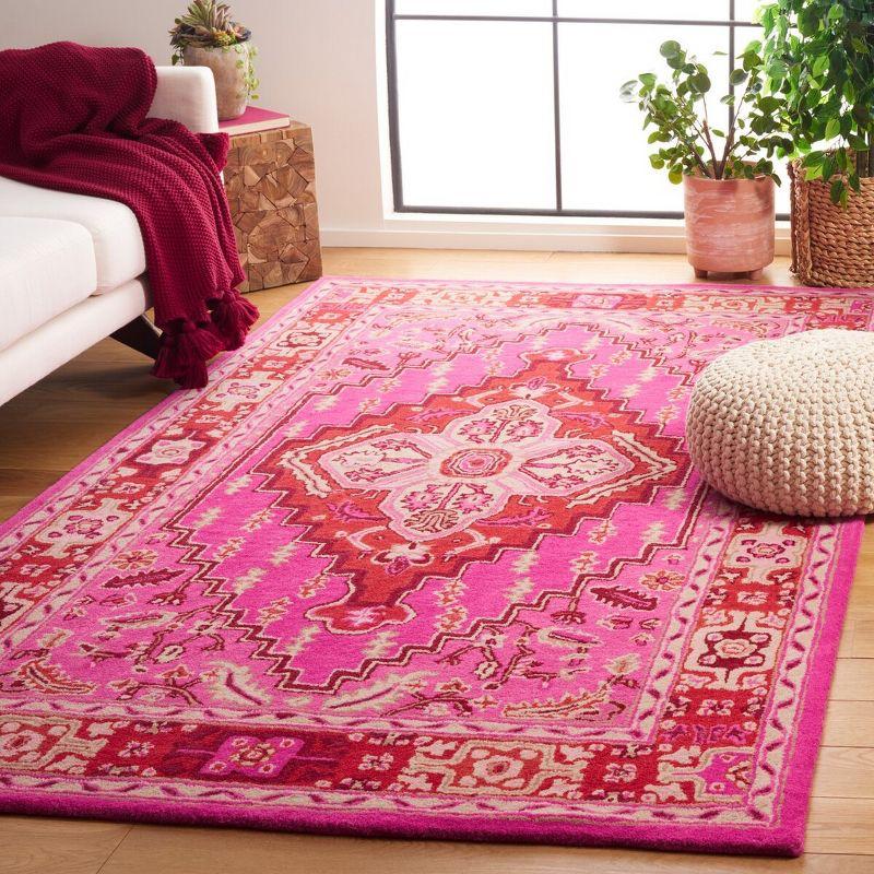 Handmade Bohemian Chic Red & Pink Wool Area Rug - 4' x 6'