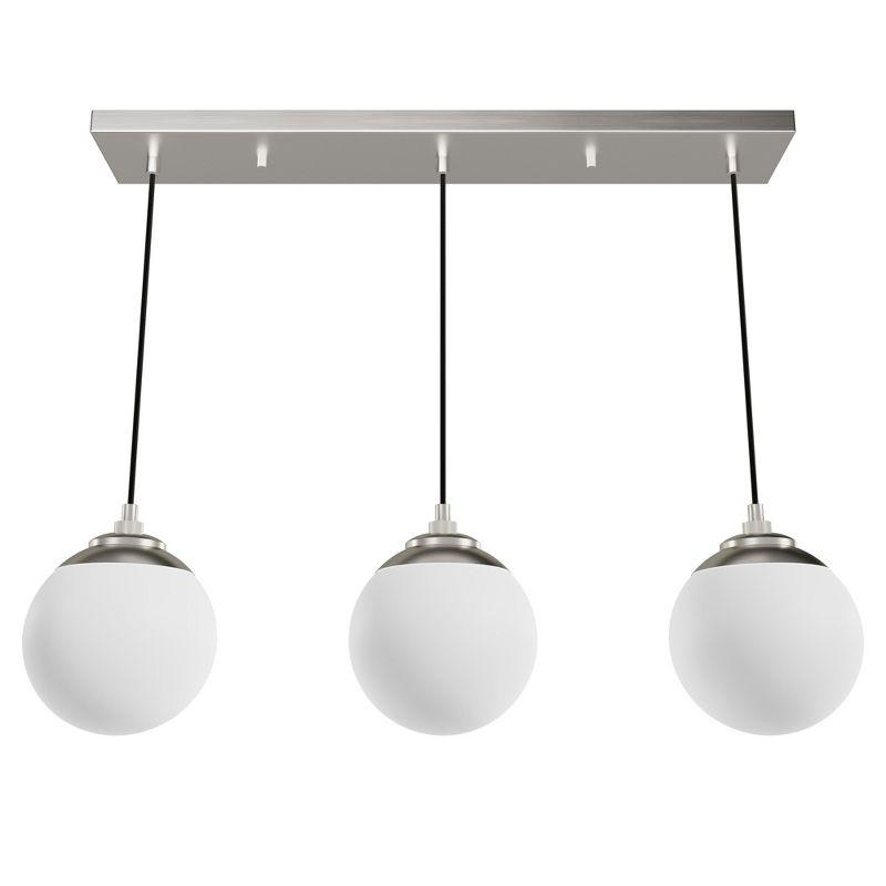 Hepburn 31'' Brushed Nickel Linear Cluster Pendant with White Glass Orbs