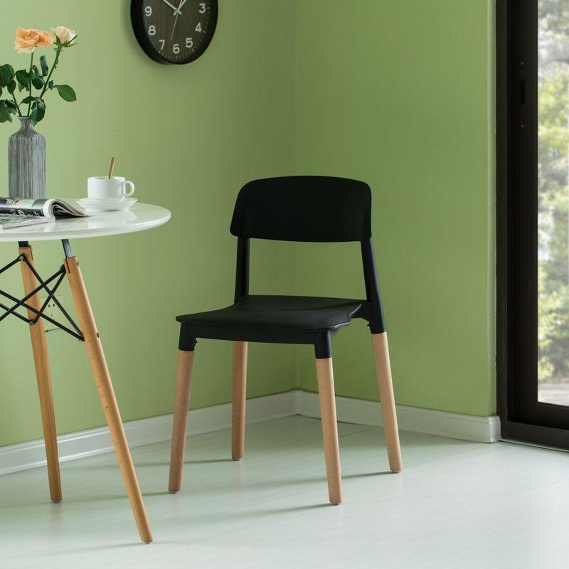 Fabulaxe Plastic Dining Chair Open Back with Beech Wood Legs, Black