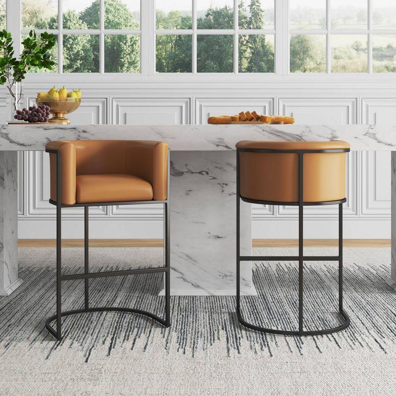 Modernist Camel & Black Metal Barstools - Set of 3