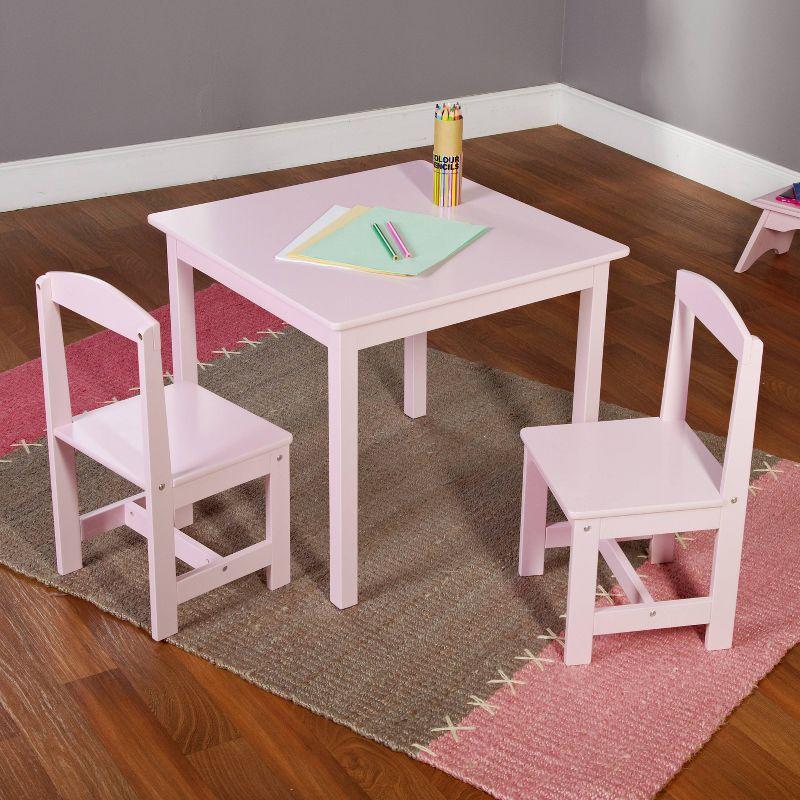 Pink Wooden Kids Table and Chair Set, 3-Piece