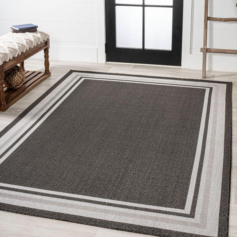 5' x 8' James Modern Border Stripe Indoor/Outdoor Area Rug, Black/Cream - JONATHAN Y
