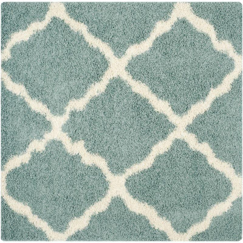 Seafoam and Ivory Square Shag Rug, 4' x 4'