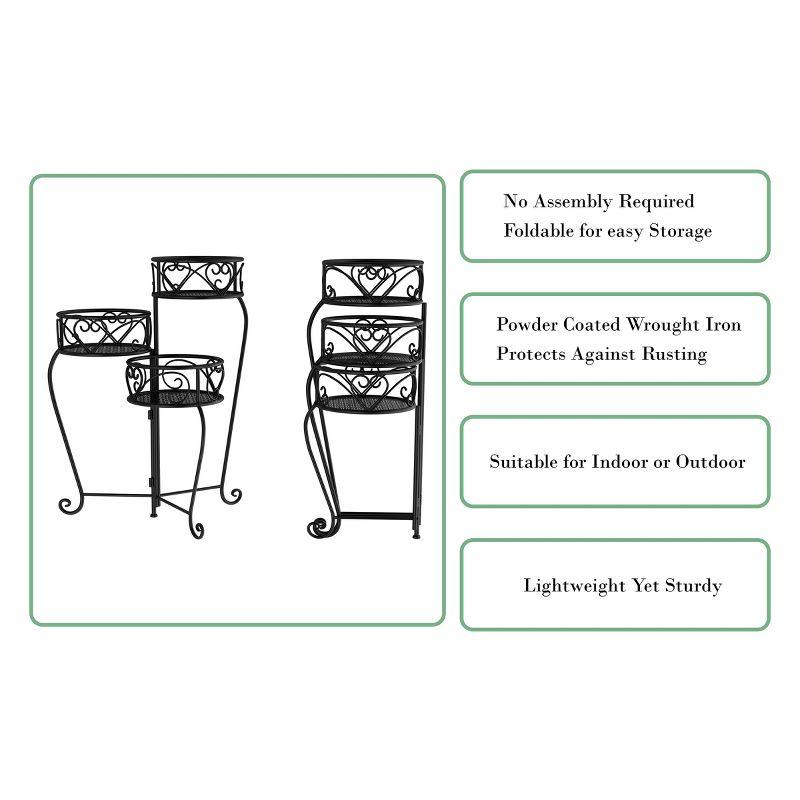 3-Tier Indoor or Outdoor Folding Wrought Iron Metal Home and Garden Display Plant Stand by Pure Garden