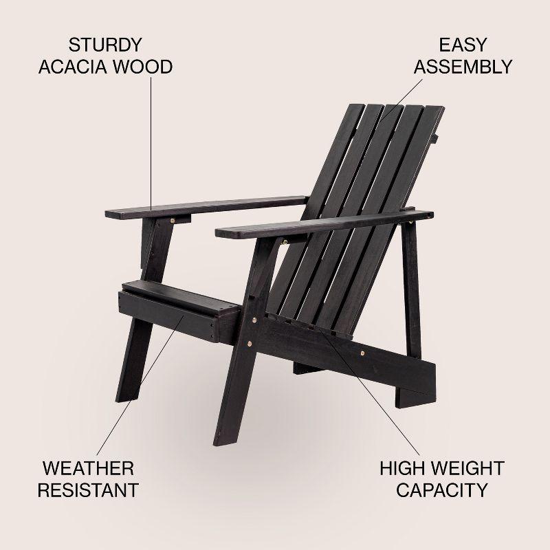 Modern Black Acacia Wood Adirondack Chair with Arms