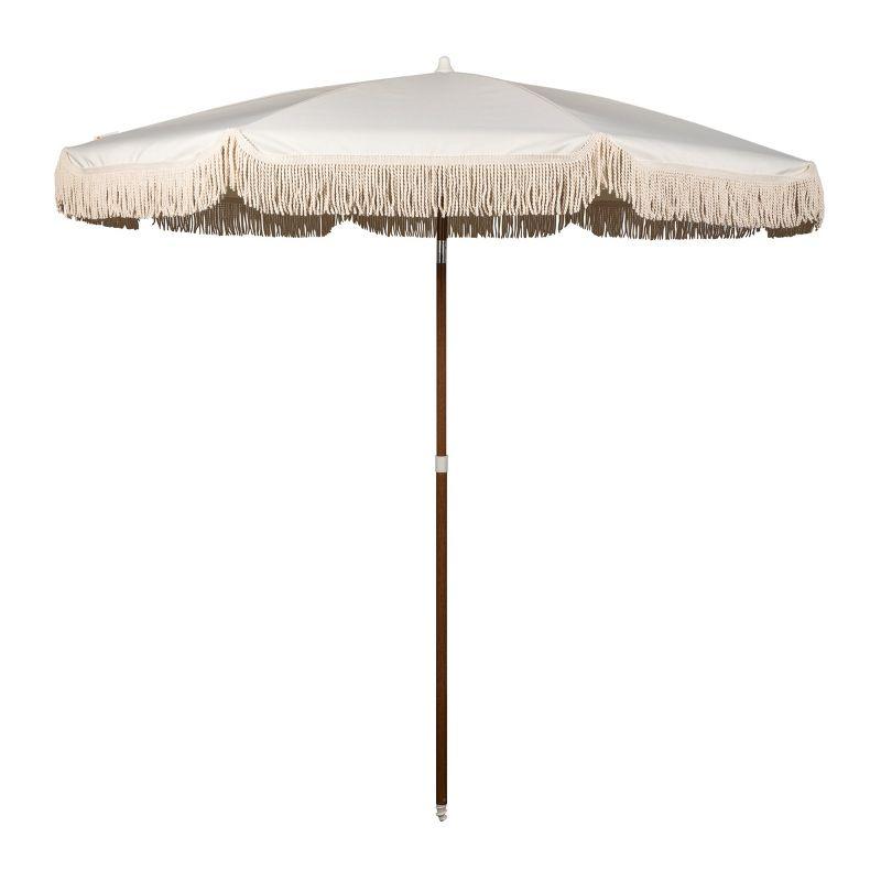 Driftwood Canvas Beach Umbrella with Cotton Fringe