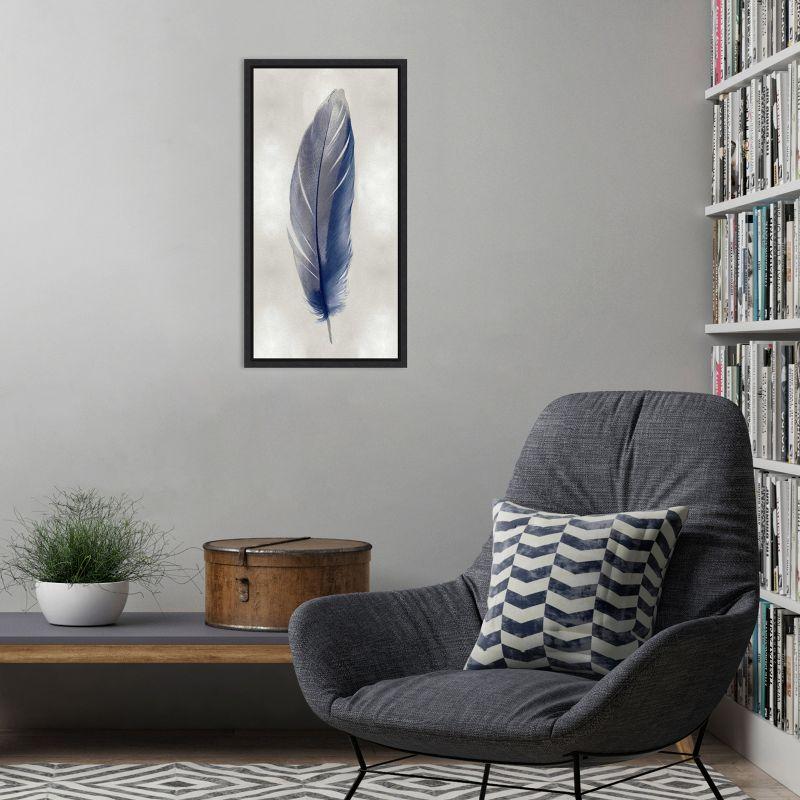 Amanti Art Blue Feather on Silver II by Julia Bosco Canvas Wall Art Print Framed 14-in. x 27-in. in Sylvie Black