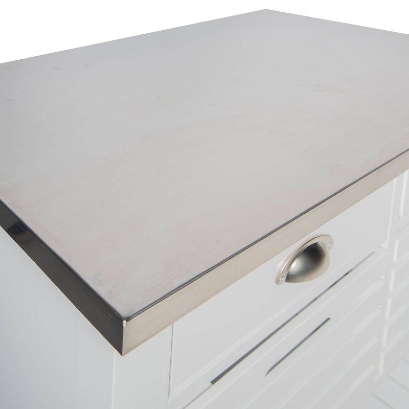 Robbin White Wood Kitchen Cart: Stainless Steel Top, Storage on Wheels - Linon