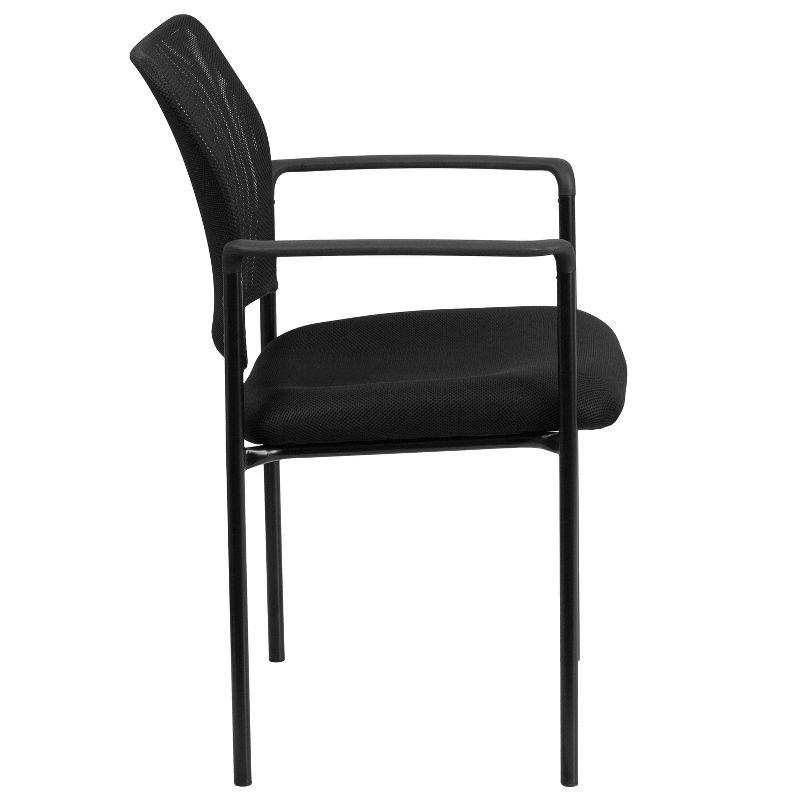 Flash Furniture Comfort Black Mesh Stackable Steel Side Chair with Arms