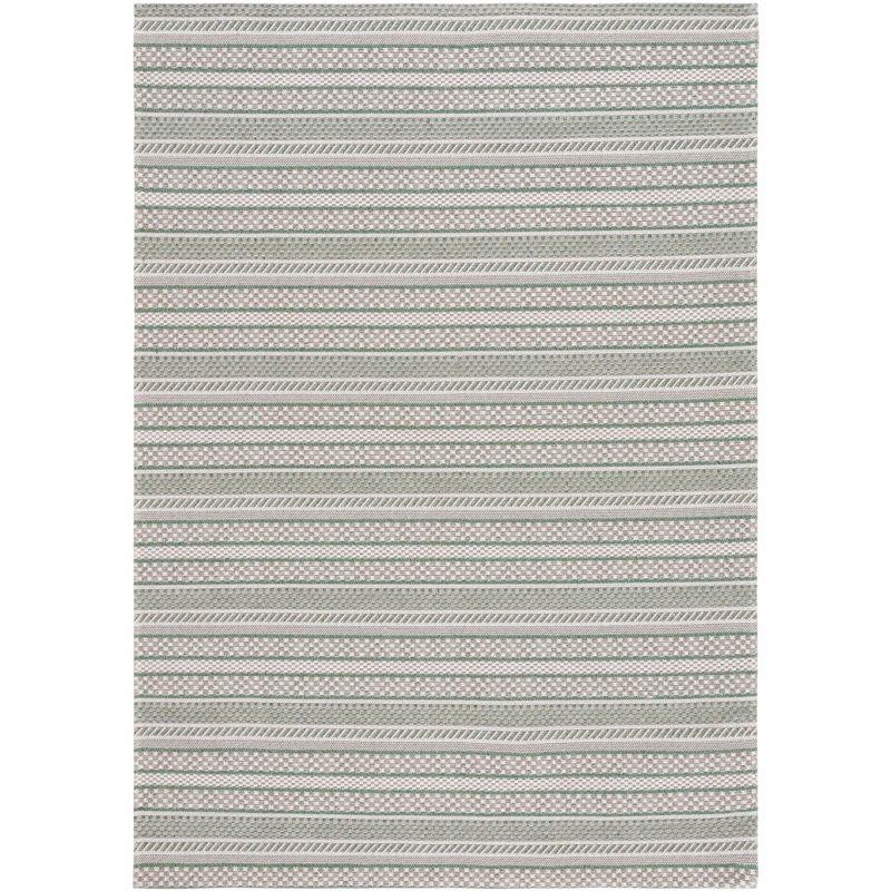 Green Ivory Braided Stripe Wool 47" Reversible Rug - Handmade & Easy Care