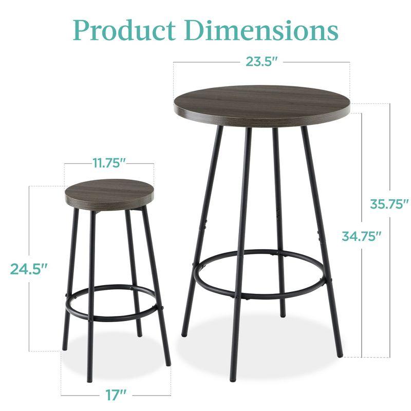 Black Metal Frame 3-Piece Bistro Pub Set with Round Table