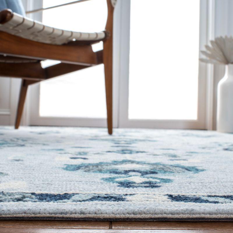 Elegant Country Floral Hand-Tufted Wool Area Rug - 6' Square Blue