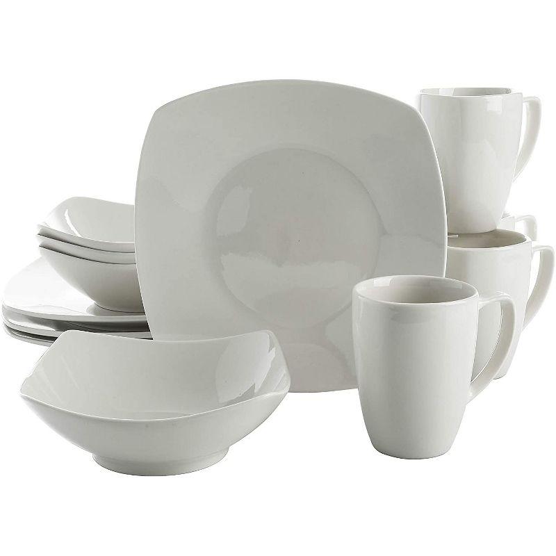 White Porcelain Square Dinnerware Set, Service for 4