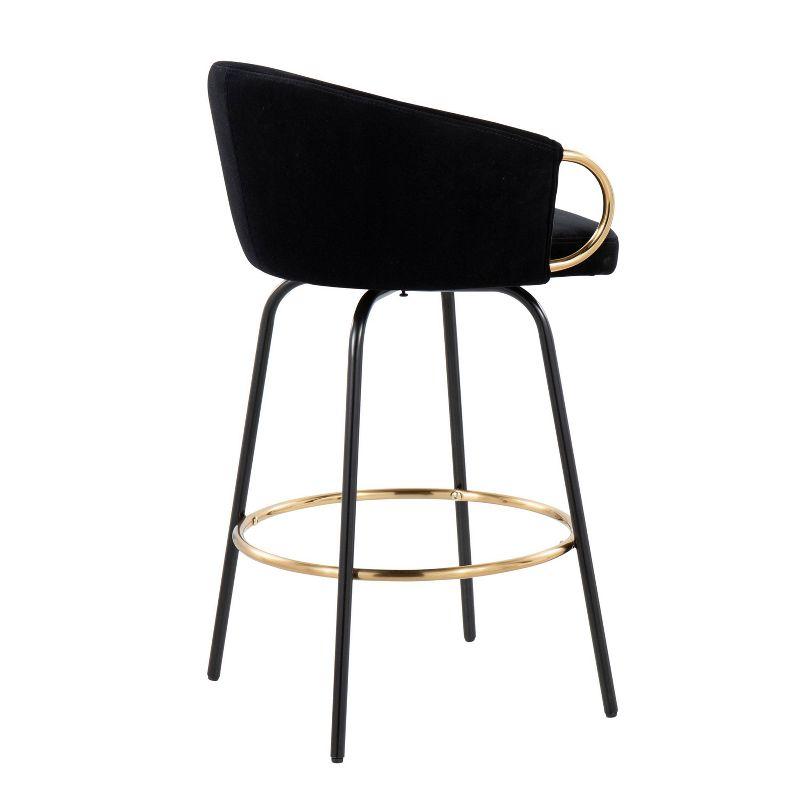 Set of 2 Claire Upholstered Counter Height Barstools Black/Gold Accents - LumiSource: Velvet, Swivel, Steel Legs