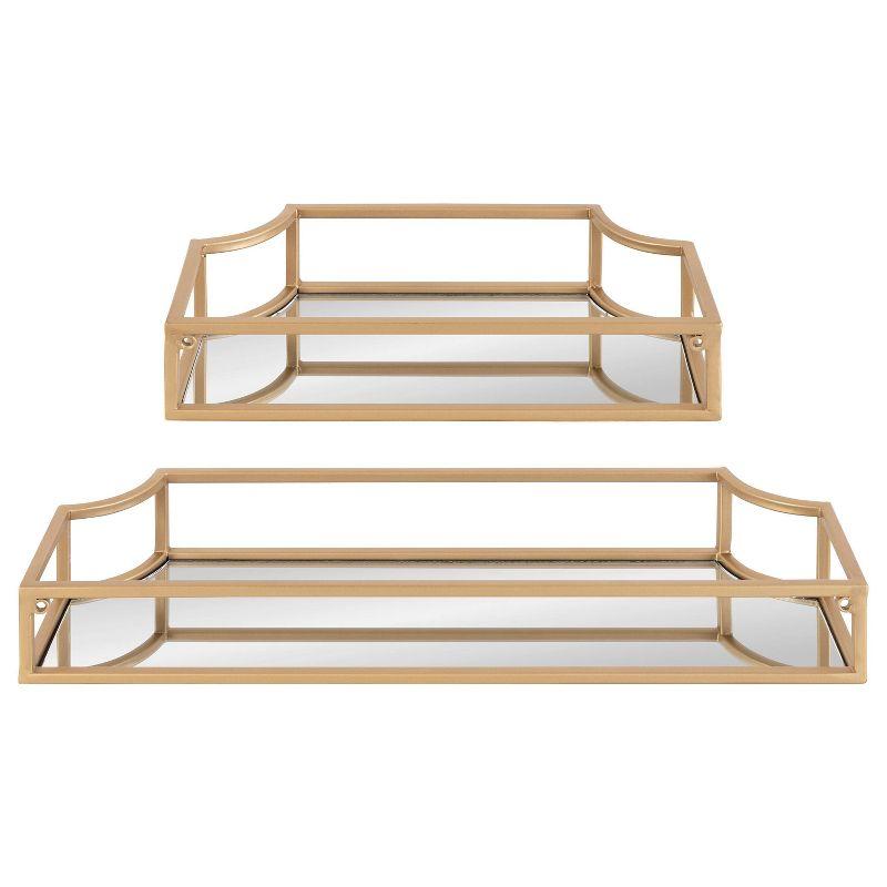 Elegant Gold Metal Geometric Wall Shelf Set, 2 Pieces