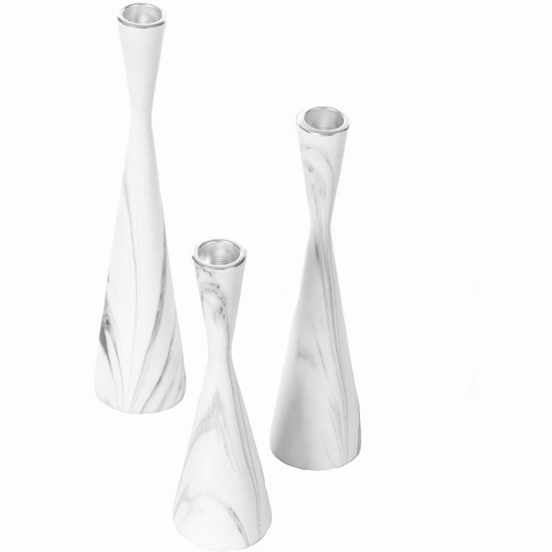 Ivy Bronx Marble Resin Candle Holders - 3 Set Taper Candlesticks for Home Decor, Table Centerpieces, White