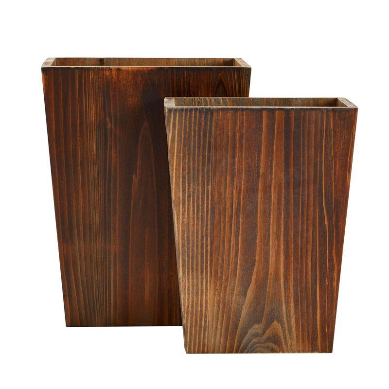 2 Piece Rustic Style Wood Trash Can Set, Farmhouse Square Wastebasket Bin with Handles for Home or Office (Brown, Small & Large)