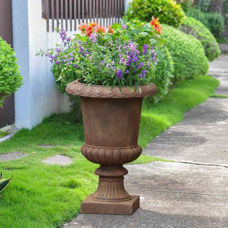 LuxenHome Rustic Brown MgO Indoor/Outdoor Urn Planter, 21.3" H