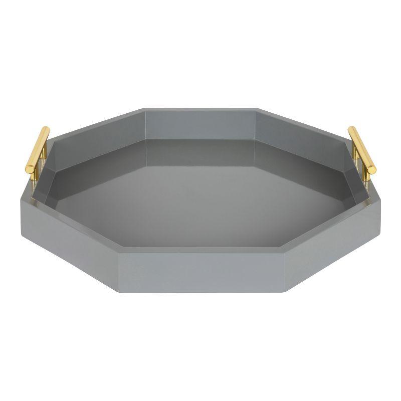 Gray and Gold Octagon Metal Decorative Tray