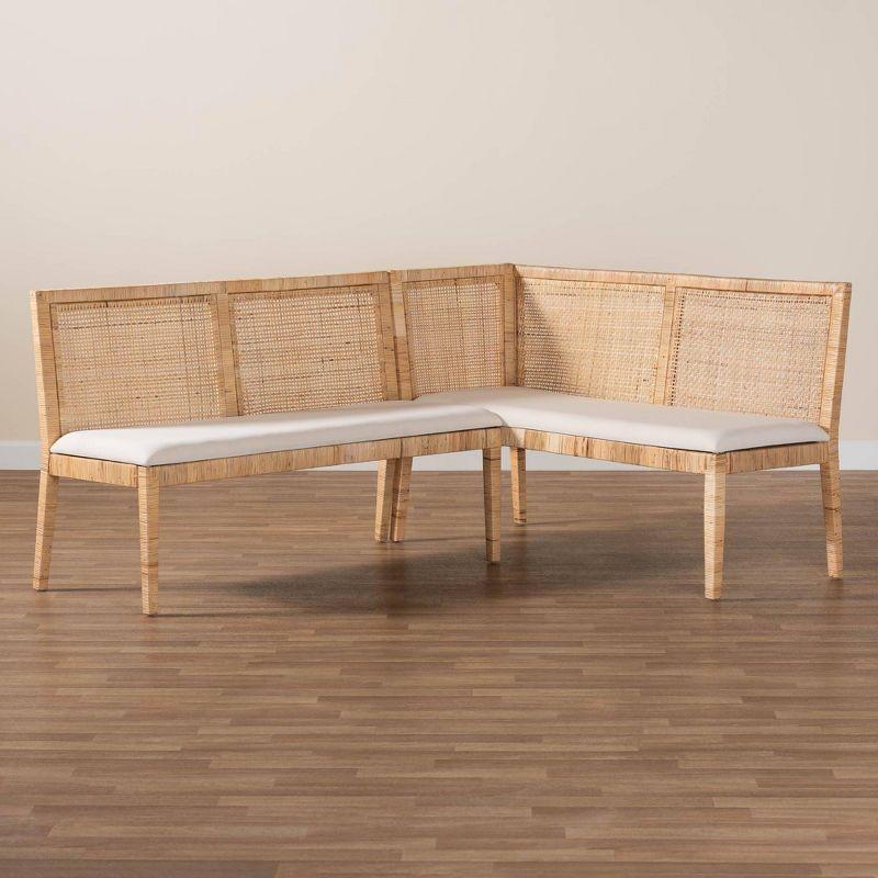 bali & pari 2pc Kalimantan Rattan Banquette Set Light Honey/White: Polyester Upholstery, Plywood Frame