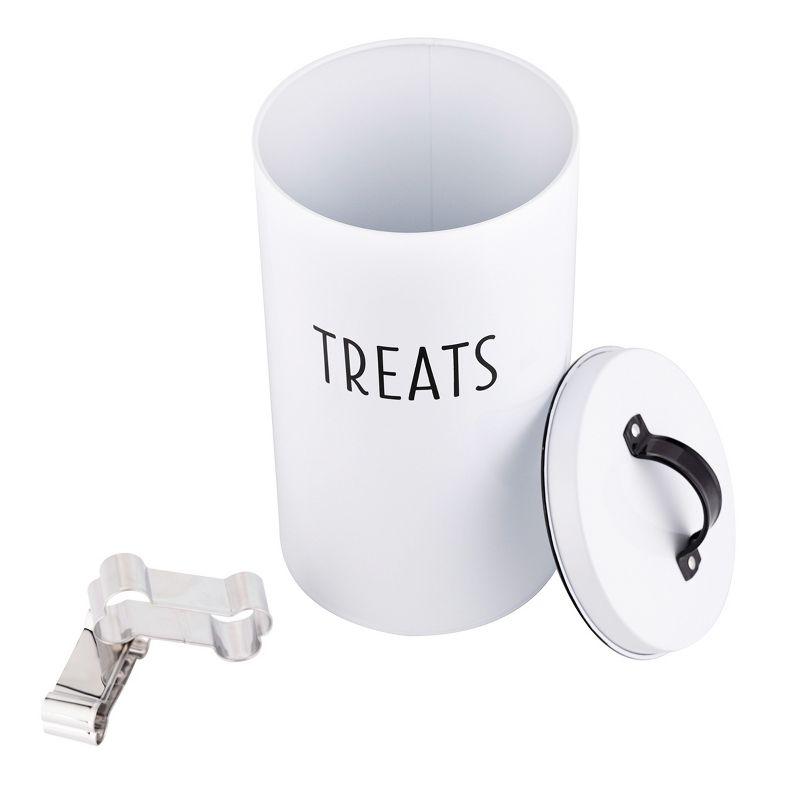 Outshine Co White Farmhouse Cat and Dog Treat Container with 2 Dog Bone Cookie Cutters