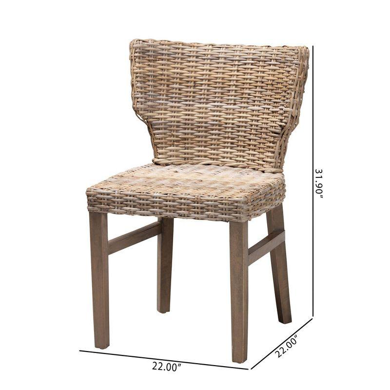 Rattan and Mahogany Wood Side Chair in Gray