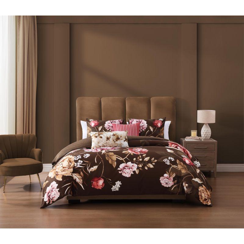 BeBeJan Bebejan Floral Garden on Mocha 100% Cotton 5-Piece Reversible Comforter Set