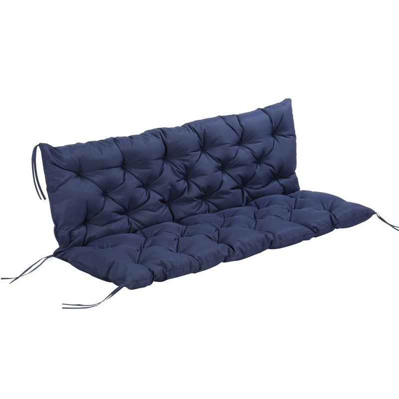 Dark Blue Tufted 3-Seater Outdoor Bench Cushion with Backrest