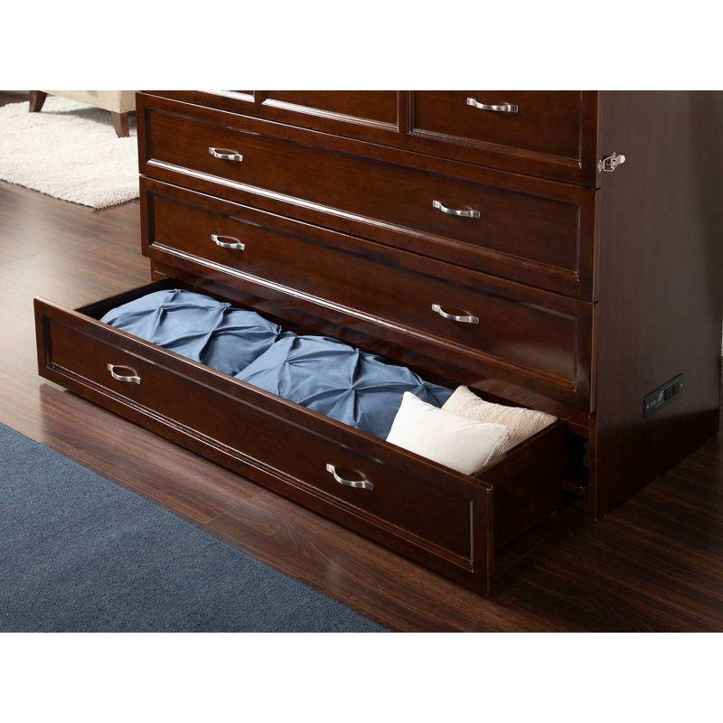 Queen Antique Walnut Murphy Bed Chest with Charging Station