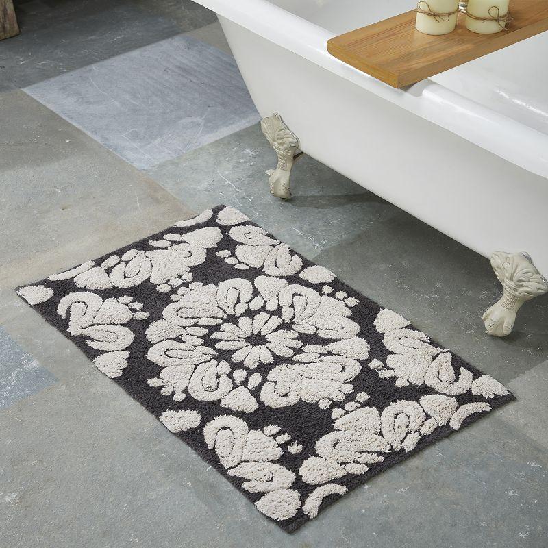 Better Trends Medallion 100% Cotton Tufted Non- Slip Backing 3 PC (17"x24"|20"x20"|21"x34") Bath Rug Set - Charcoal