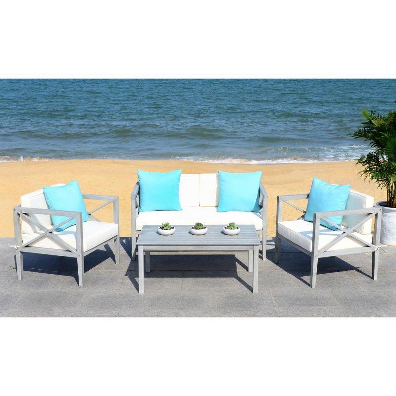 Nunzio 4 Piece Patio Outdoor Conversation Set With Accent Pillows  - Safavieh