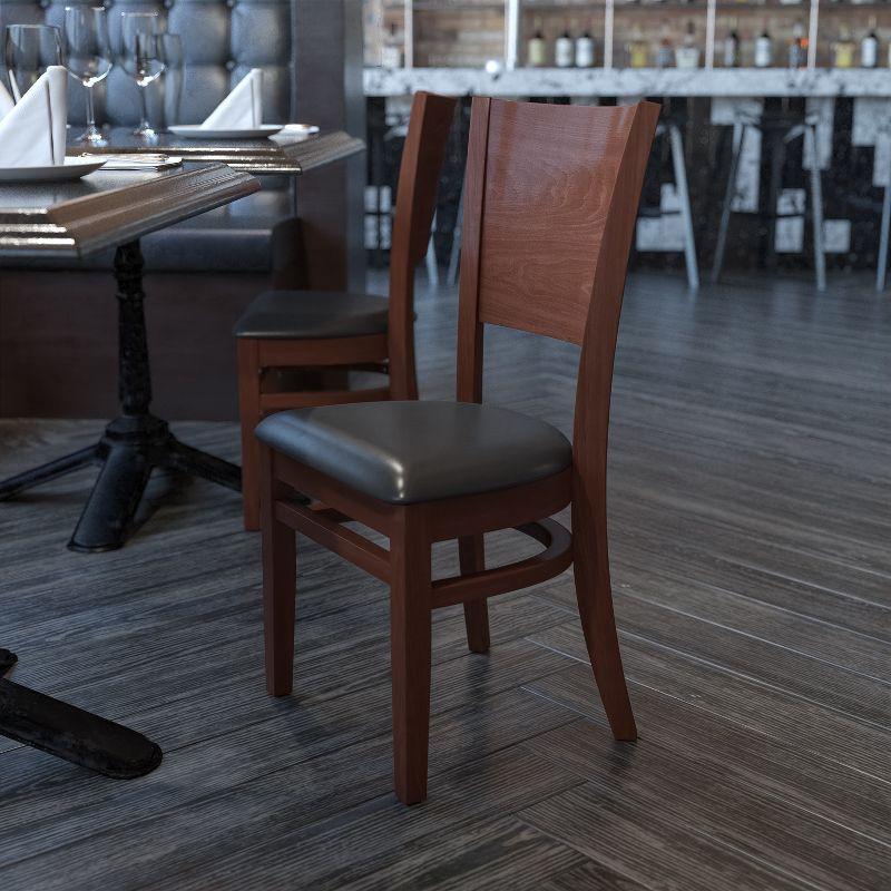 Flash Furniture Lacey Series Solid Back Walnut Wood Restaurant Chair - Black Vinyl Seat