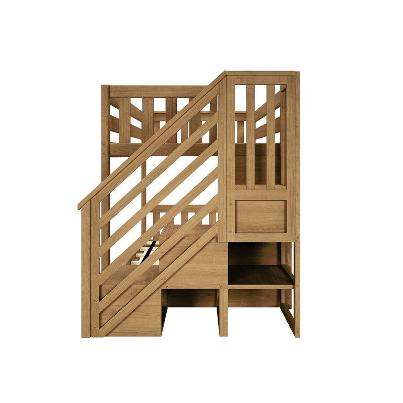 Max & Lily Solid Wood Twin over Twin Low Bunk Bed for Kids with Staircase, Pecan