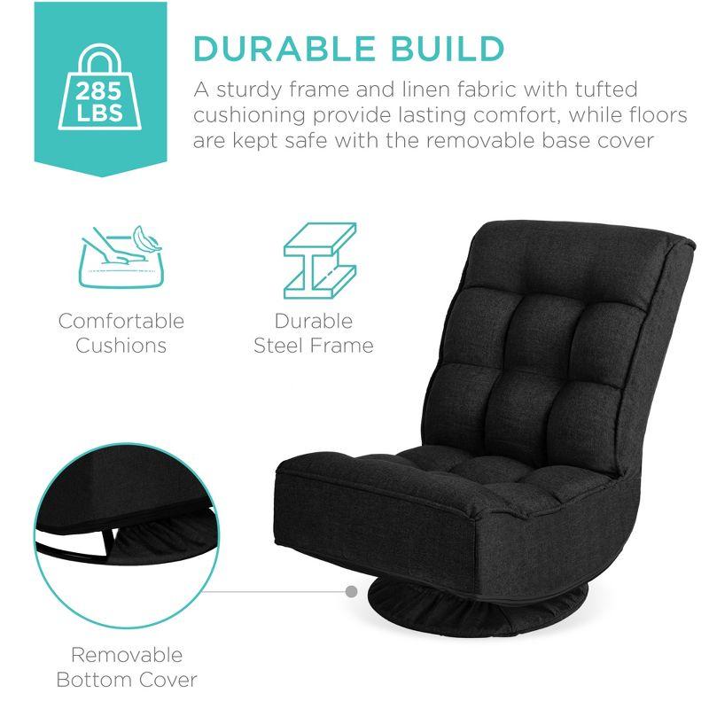 Swivel Folding Floor Gaming Chair in Black with Tufted Cushions