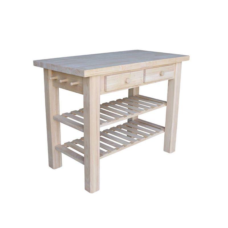 Natural Parawood Kitchen Island with Drawers and Shelves