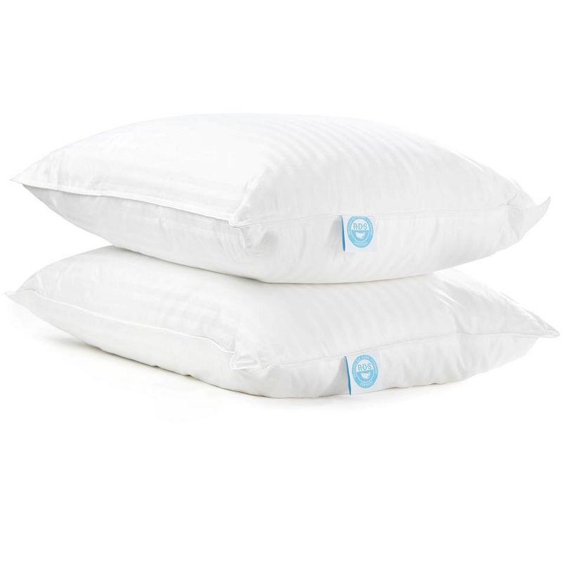 Queen Size White Goose Feather Down Pillow Set of 2