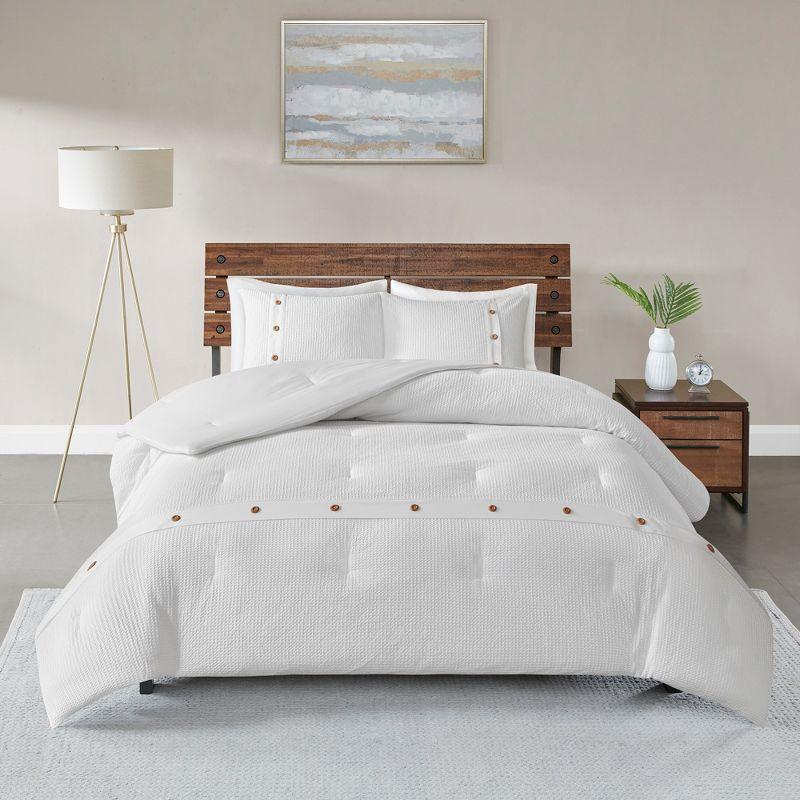 Elegant King Cotton Waffle Weave Comforter Set in White