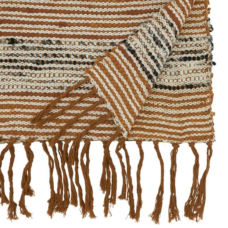 Rust and White Cotton Stripe Table Runner with Fringe