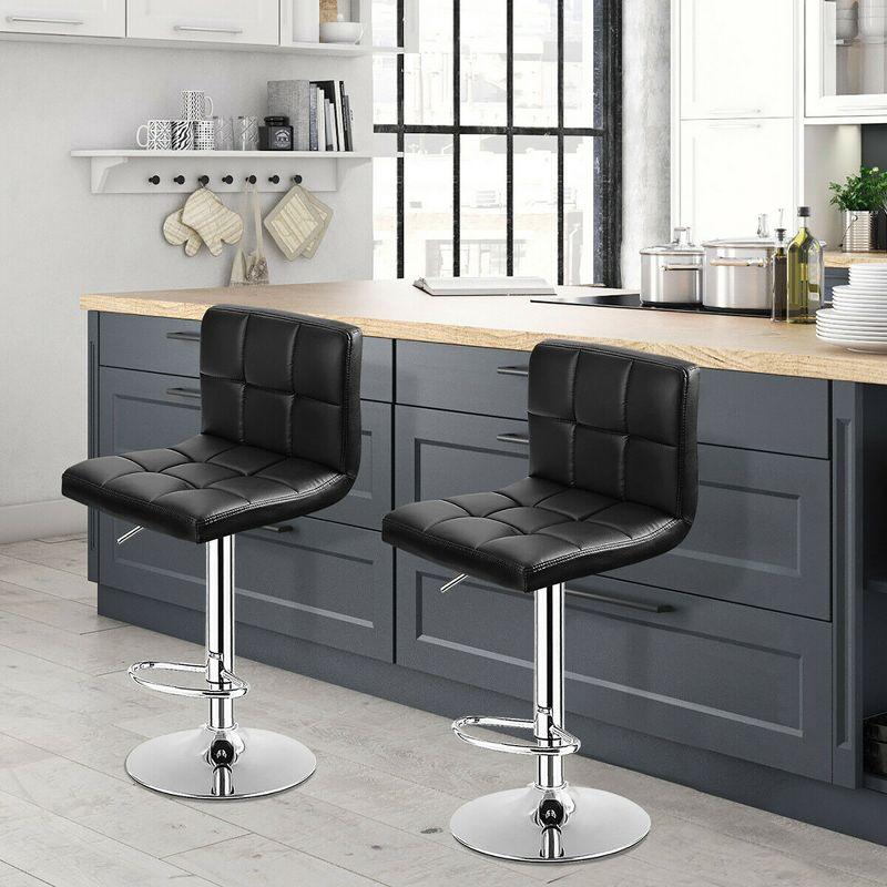 Costway Set of 2 Bar Stools PU Leather Adjustable Barstool Swivel Pub Chairs Black Full Back